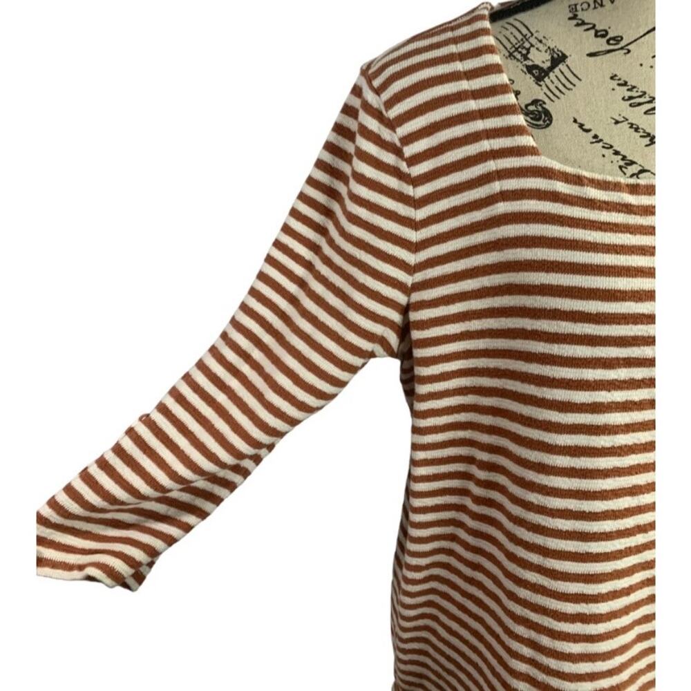J. Jill Tunic Blouse striped Cotton 3/4 Sleeves Button Detail women’s size Large